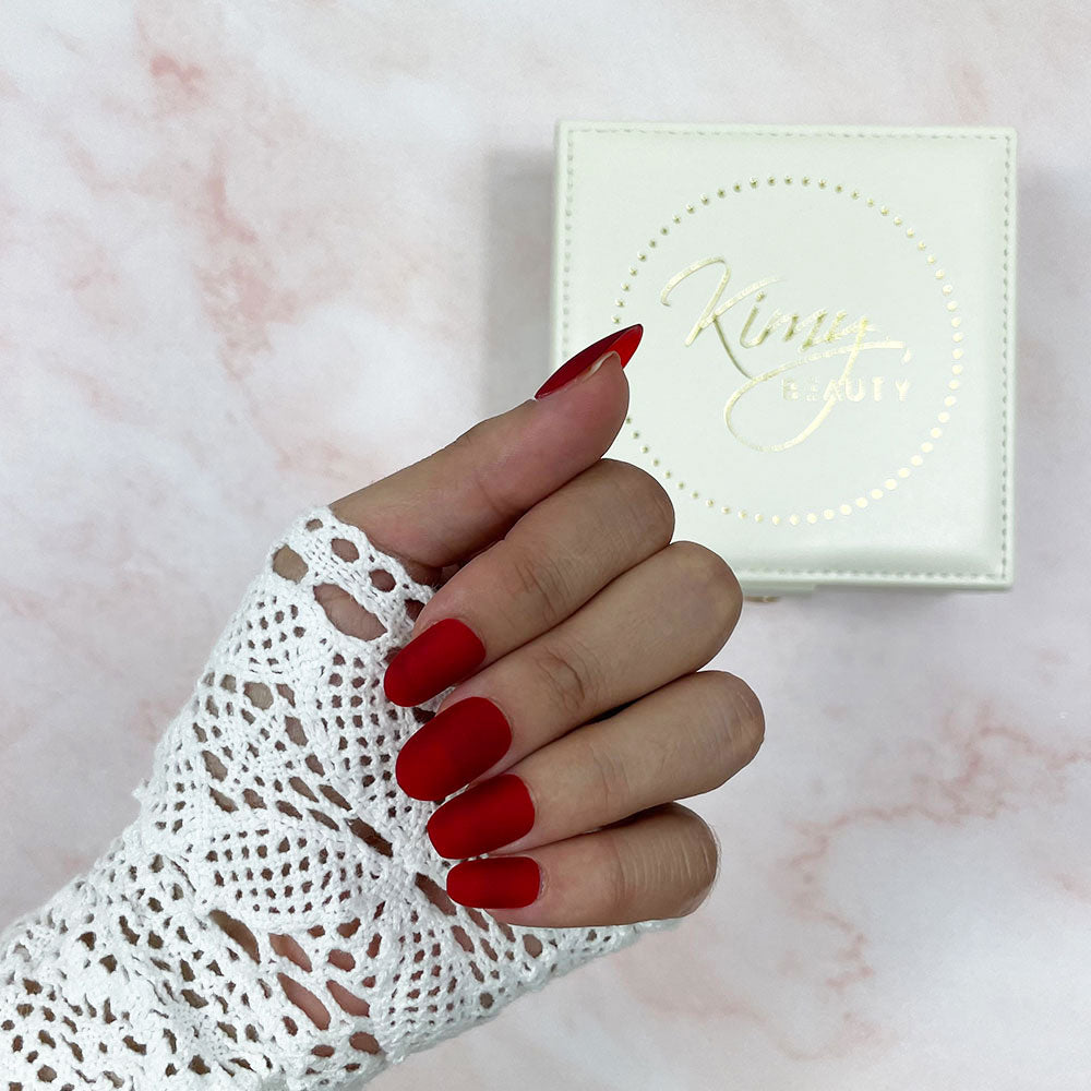 Red Coral | Faux Ongles Ronds Longs Matte