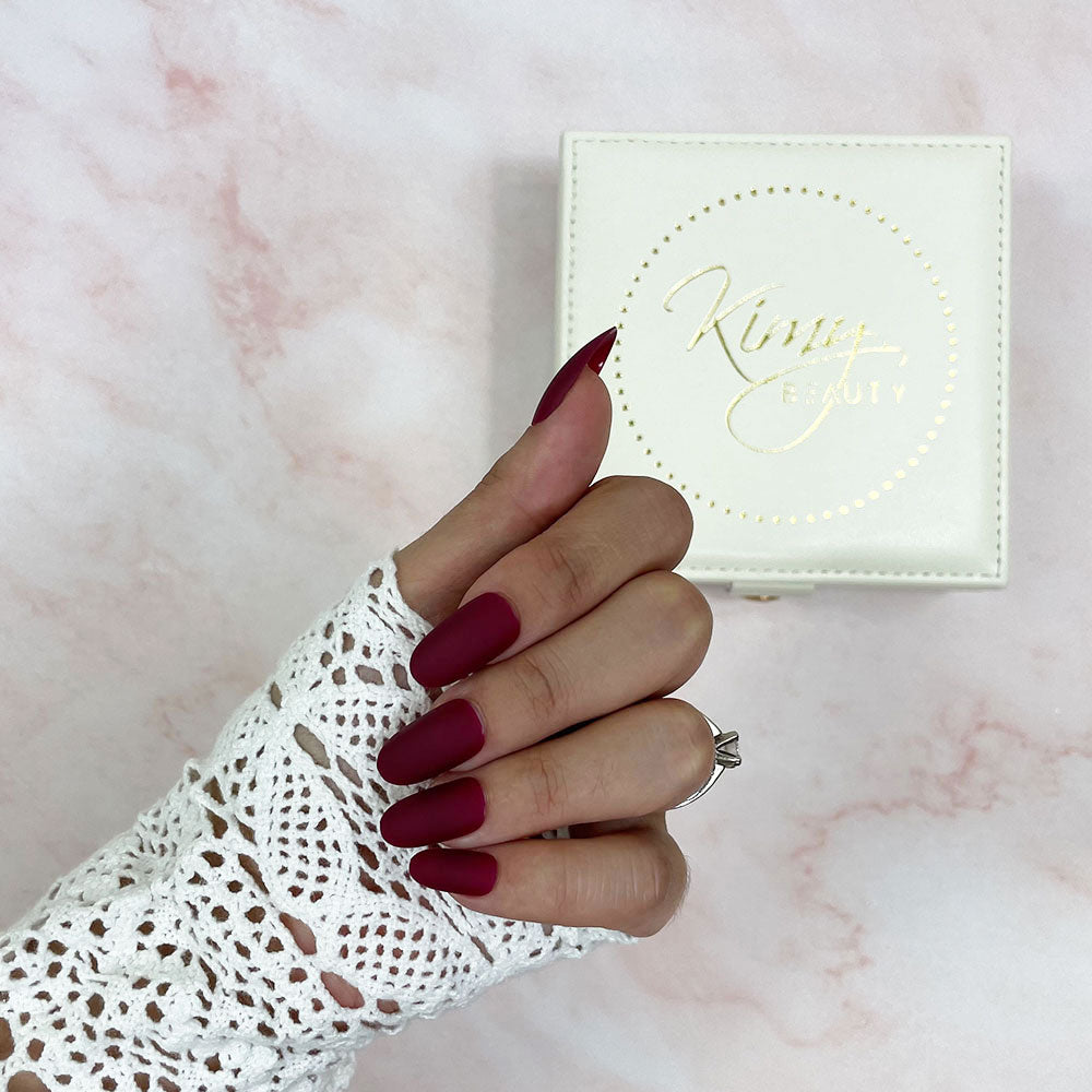 Burgundy | Faux Ongles Ronds Longs Matte