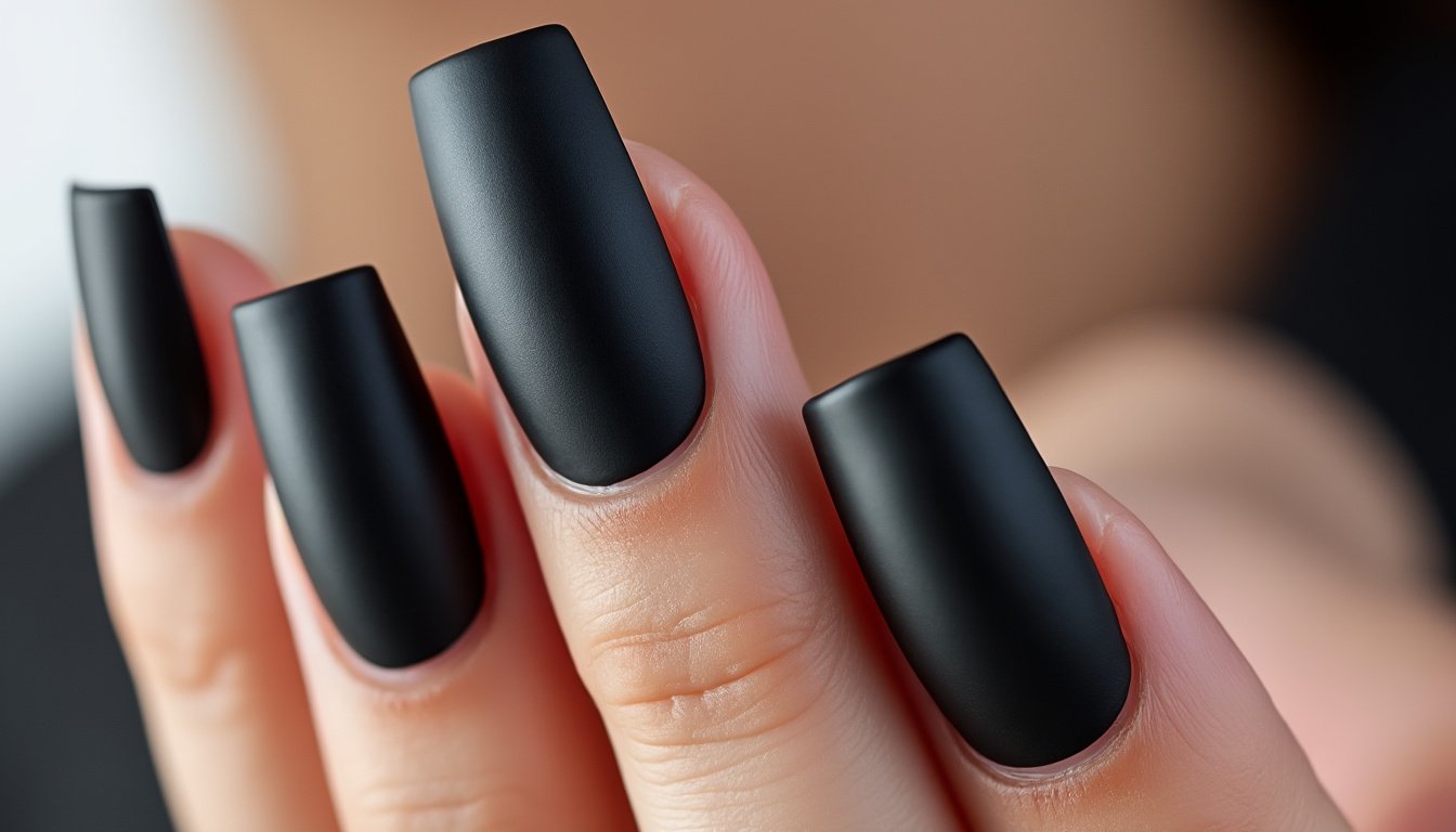 découvrez nos faux ongles press on nails carré finition mate noire nuit : pose facile, tenue longue durée et look élégant pour des mains sophistiquées en un clin d'œil.
