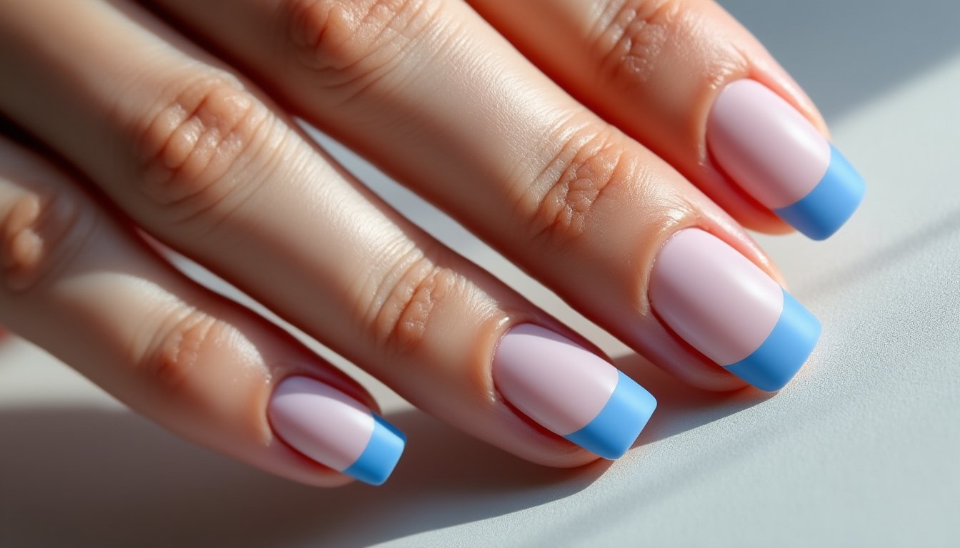 découvrez nos faux ongles press on nails carrés au fini mat, avec une élégante french bleue. pose rapide, tenue durable et style tendance pour des mains sophistiquées en un clin d'œil !