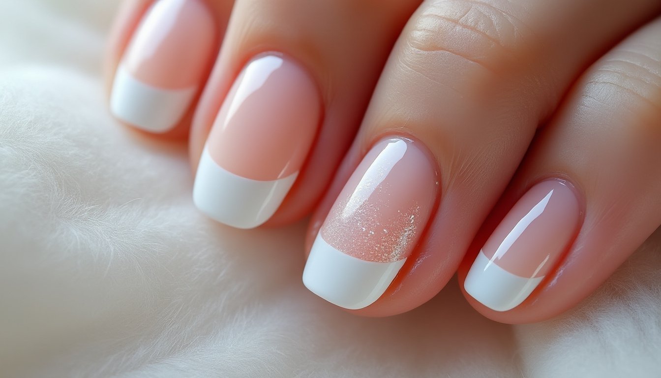 découvrez nos faux ongles ronds effet glossy avec une élégante finition french sparkling, parfaits pour une manucure brillante, sophistiquée et facile à poser.